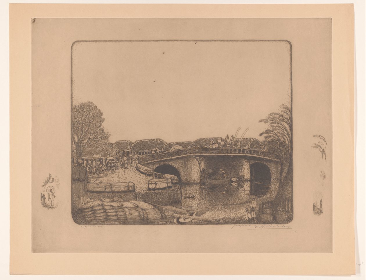 Brugia w Batawii Aan de Kali Besar te Batavia (tytuł oryginalny) autorstwa Wijnand Otto Jan Nieuwenkamp (signed by artist)