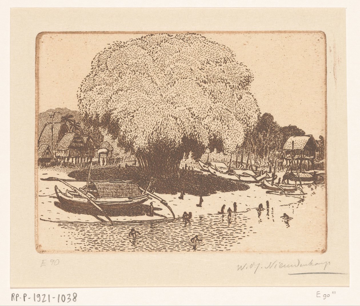 Widok Loloan Barat na Bali Wioska rybacka (tytuł oryginalny) autorstwa Wijnand Otto Jan Nieuwenkamp (signed by artist)