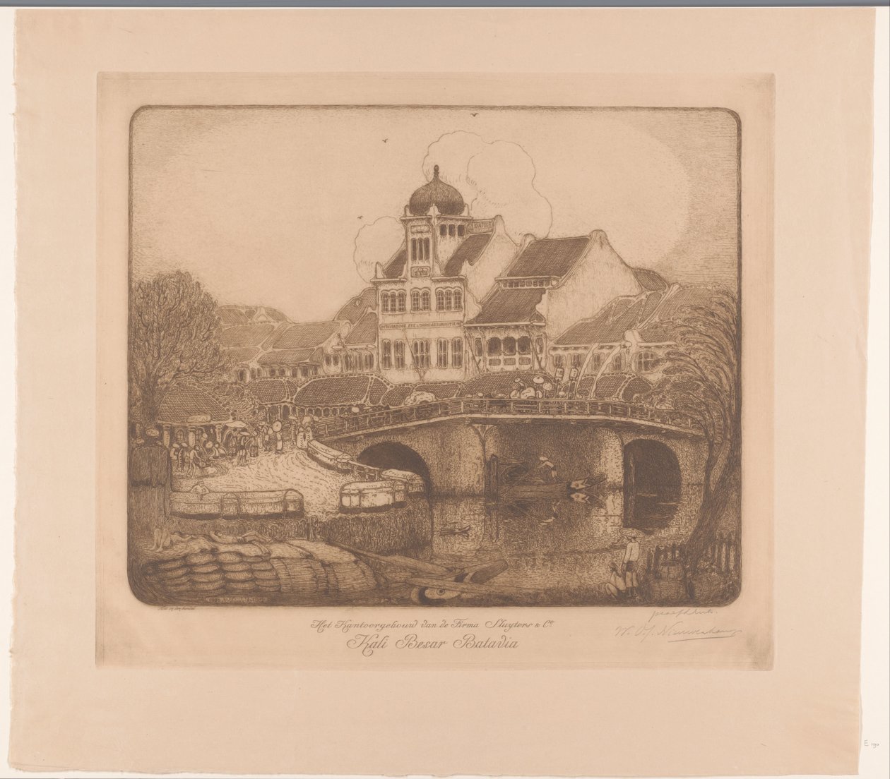 Budynek biurowy Firmy Sluyters & Co. Kali Besar Batavia (oryginalny tytuł na obiekcie) autorstwa Wijnand Otto Jan Nieuwenkamp (signed by artist)