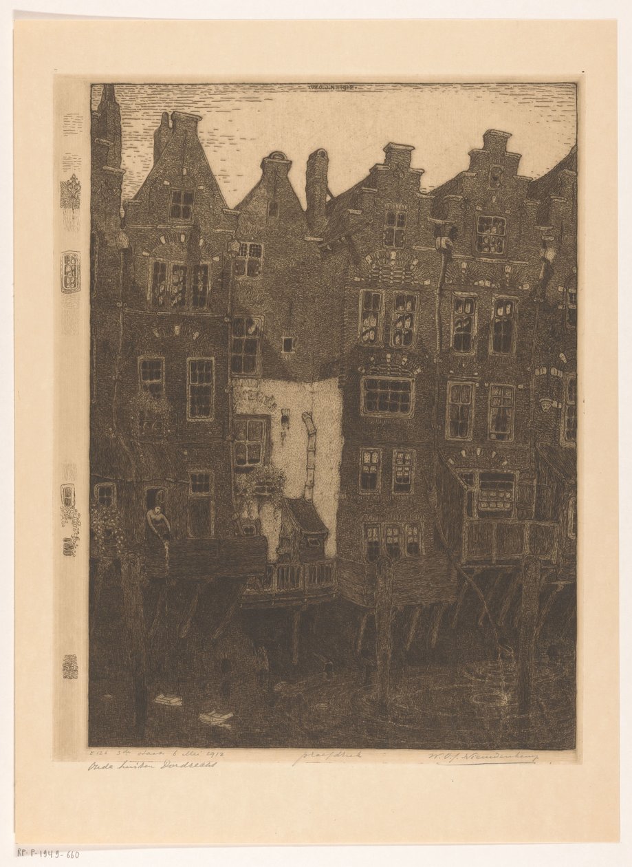 Domy przy Voorstraathaven w Dordrecht Kanał, Dordrecht (tytuł oryginalny) Stare domy, Dordrecht (tytuł na obiekcie) autorstwa Wijnand Otto Jan Nieuwenkamp (signed by artist)