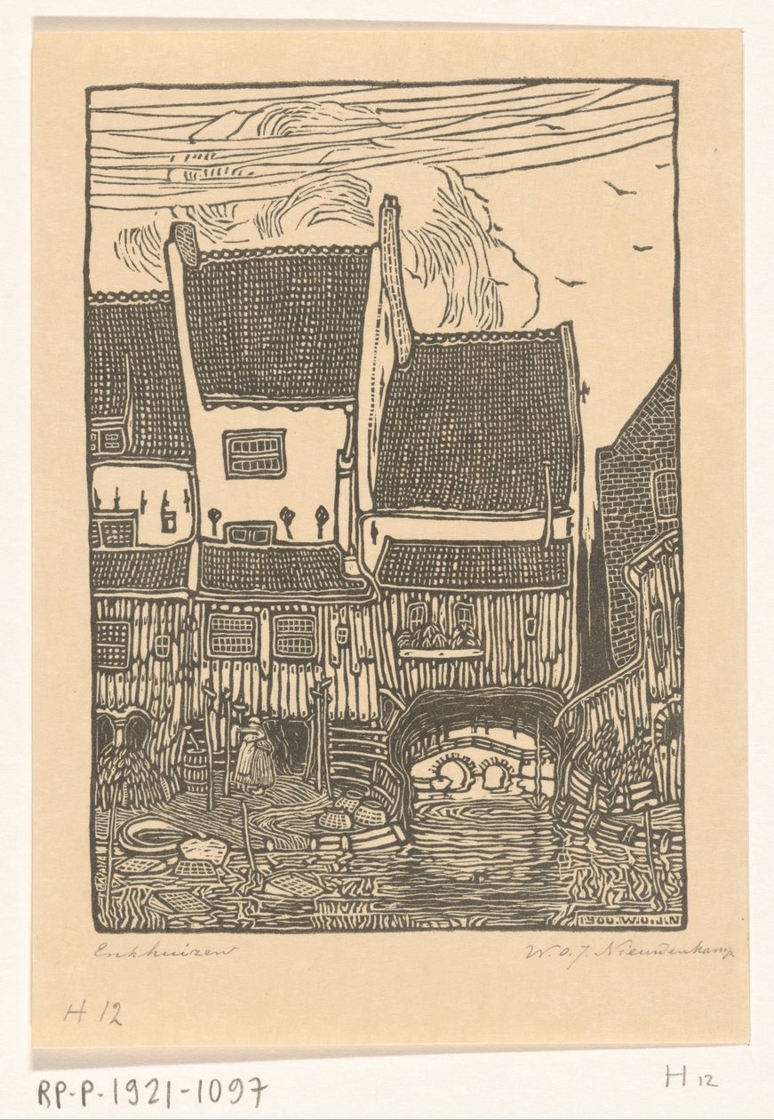 Domy w porcie Enkhuizen Stare domy, Enkhuizen (tytuł oryginalny) autorstwa Wijnand Otto Jan Nieuwenkamp (signed by artist)