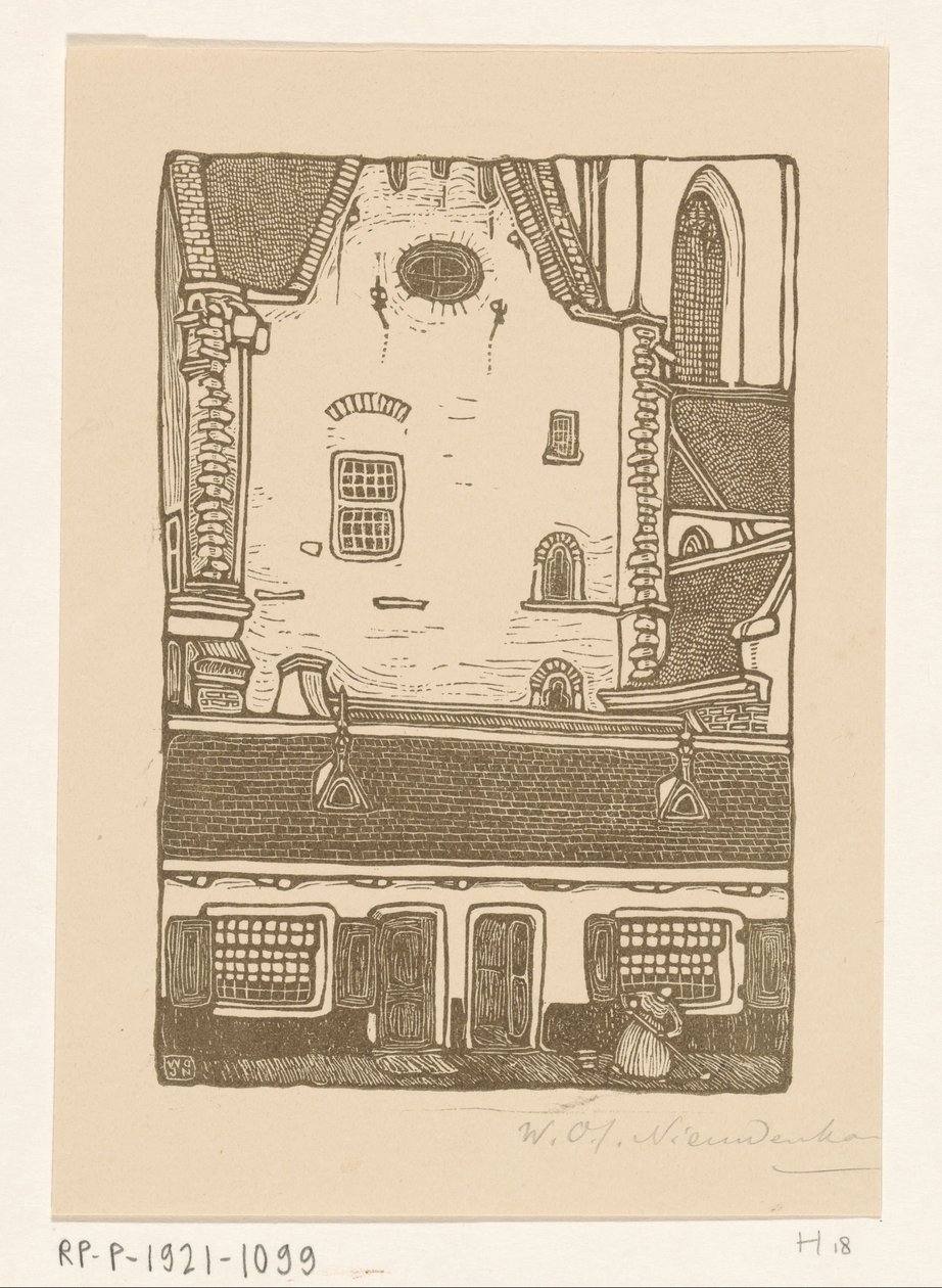 Domy przeciw Sint-Bavokerk na Oude Groenmarkt w Haarlemie St. Bavo, Haarlem (tytuł oryginalny) autorstwa Wijnand Otto Jan Nieuwenkamp (signed by artist)