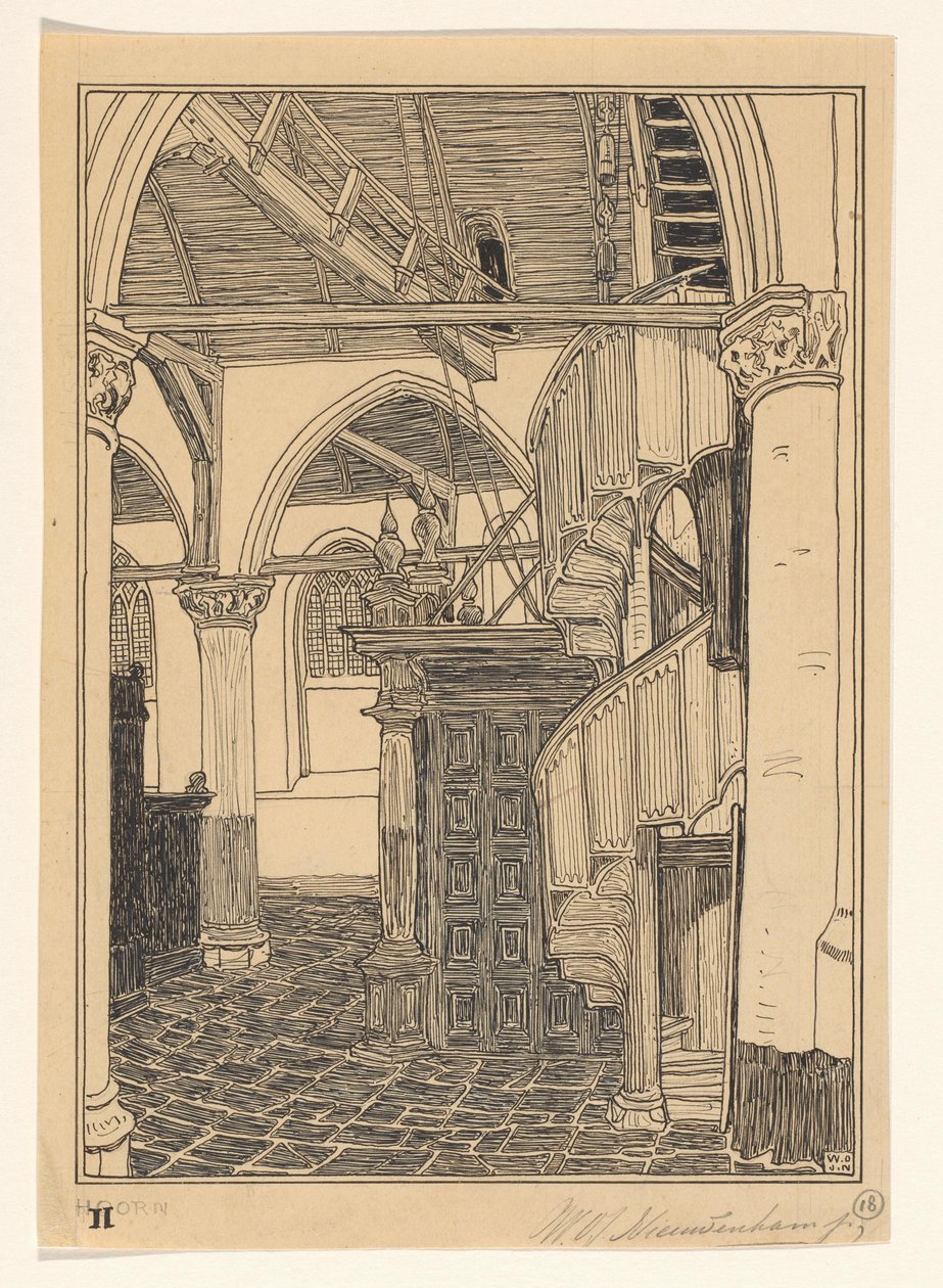 Wnętrze Noorderkerk w Hoorn autorstwa Wijnand Otto Jan Nieuwenkamp (signed by artist)