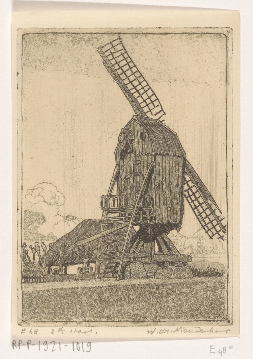 Młyn kukurydziany z dwoma ostrzami w Bennekom Stary młyn (tytuł oryginalny) autorstwa Wijnand Otto Jan Nieuwenkamp (signed by artist)