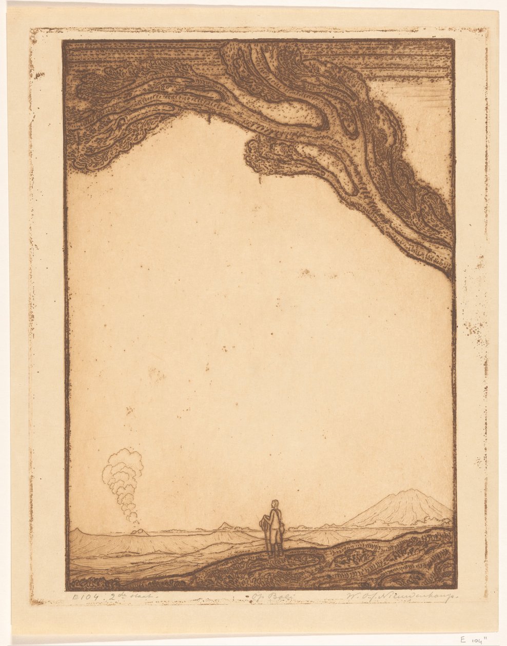 Człowiek w wulkanicznym krajobrazie na Bali Na Bali (tytuł oryginalny) autorstwa Wijnand Otto Jan Nieuwenkamp (signed by artist)