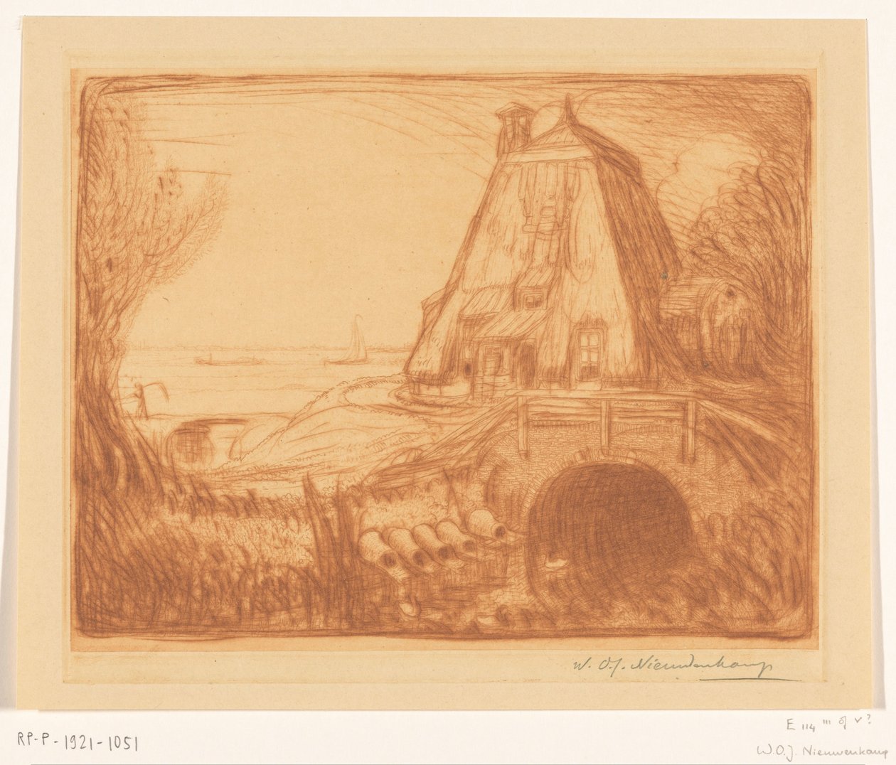 Dolna część młyna wodnego koło Gouda Stary młyn wodny (tytuł oryginalny) autorstwa Wijnand Otto Jan Nieuwenkamp (signed by artist)