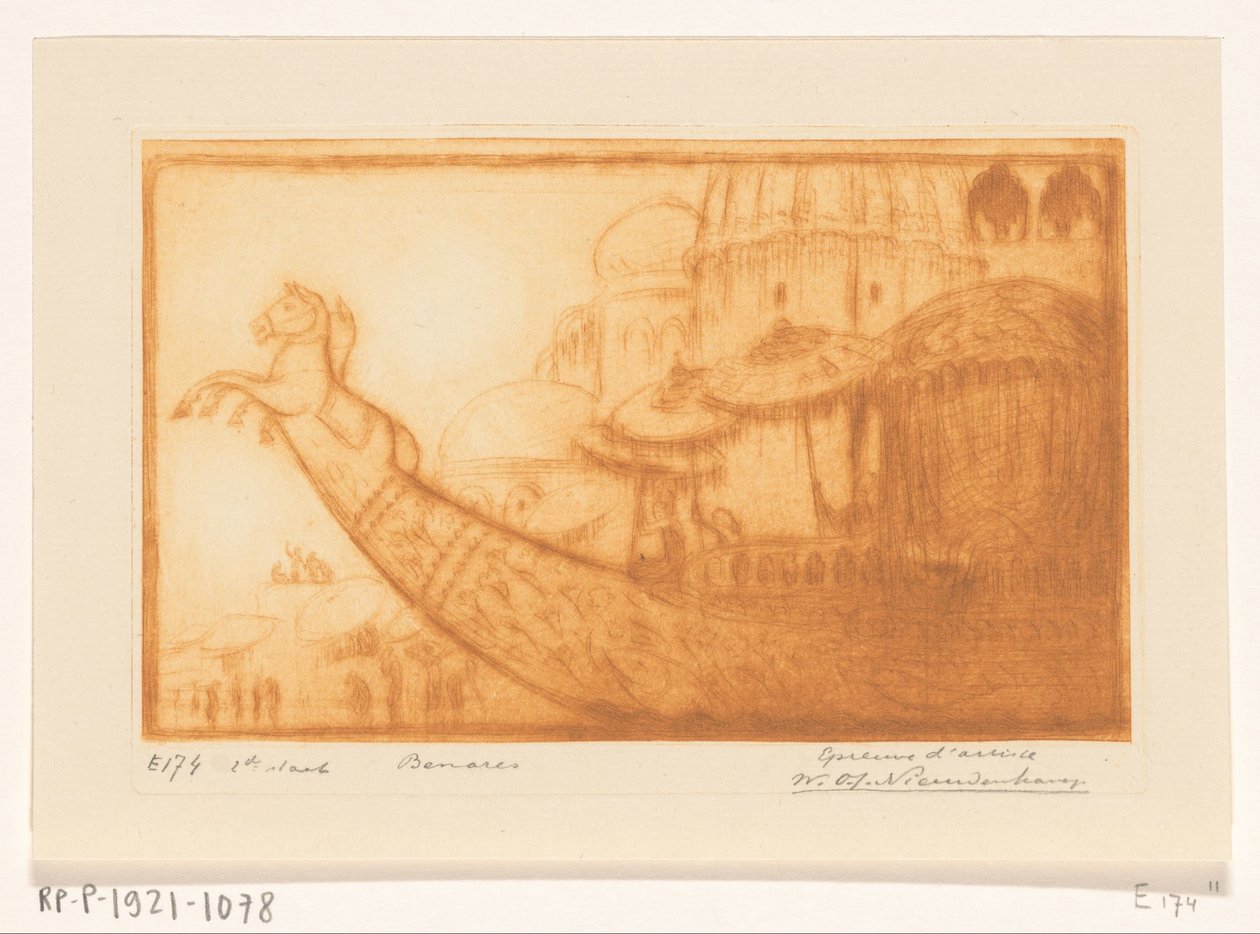 Statek wycieczkowy Maharadży z Benares na Gangesie Łódź Maha Raja, Benares (tytuł oryginalny) autorstwa Wijnand Otto Jan Nieuwenkamp (signed by artist)