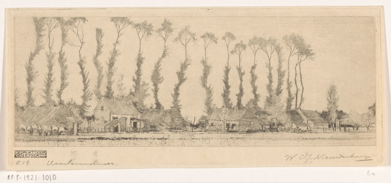 Rząd drzew za domami w Haarlemmermeer W Haarlemmermeer (tytuł oryginalny) autorstwa Wijnand Otto Jan Nieuwenkamp (signed by artist)