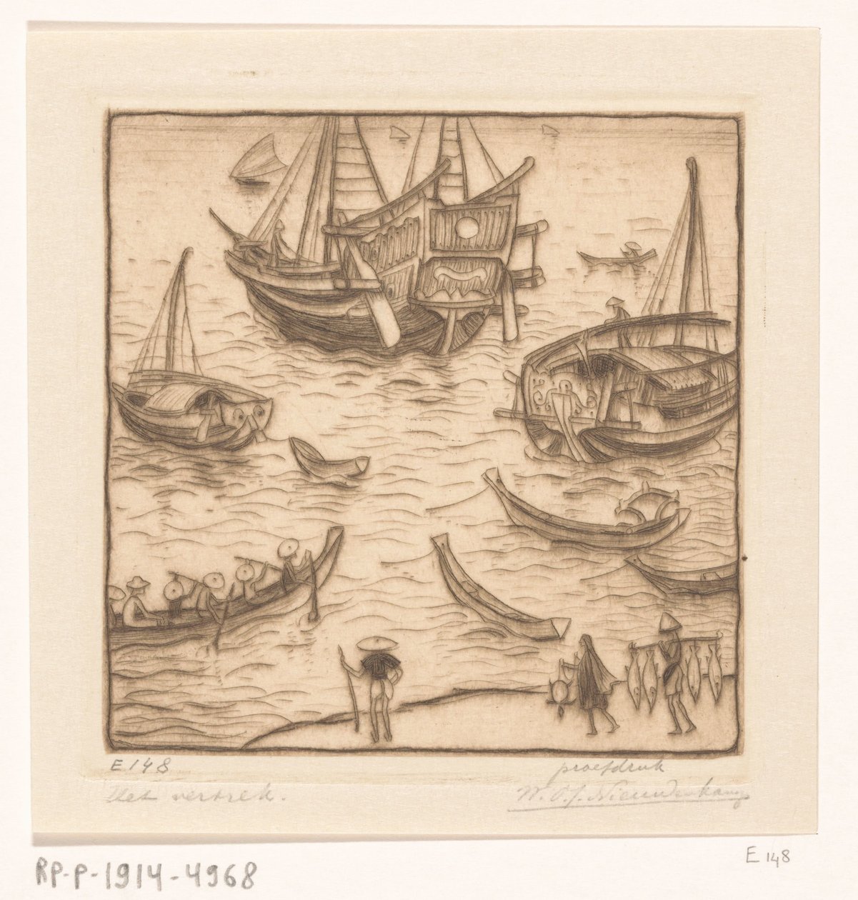 Statki w zatoce na wschodnim wybrzeżu Lombok Wyjazd, Lombok (tytuł oryginalny) autorstwa Wijnand Otto Jan Nieuwenkamp (signed by artist)
