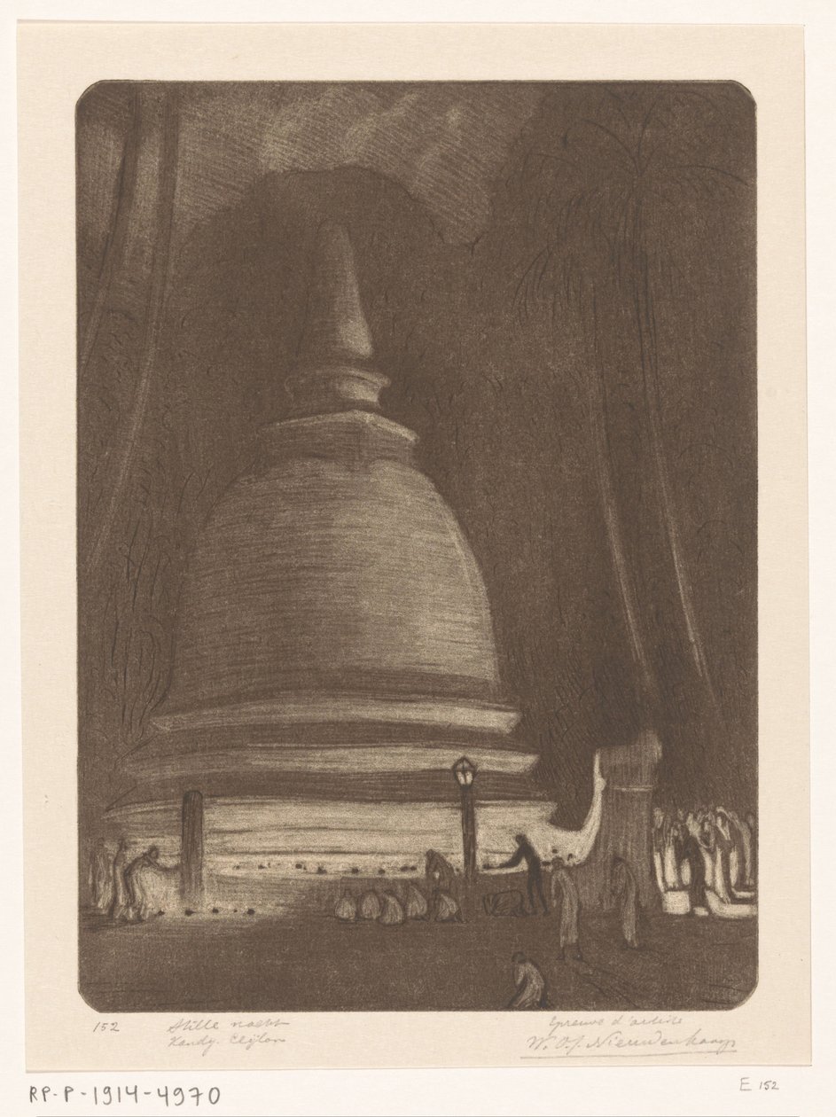 Stupa w Kandy na Sri Lance nocą Cicha noc, Kandij, Cejlon (tytuł oryginalny) autorstwa Wijnand Otto Jan Nieuwenkamp (signed by artist)