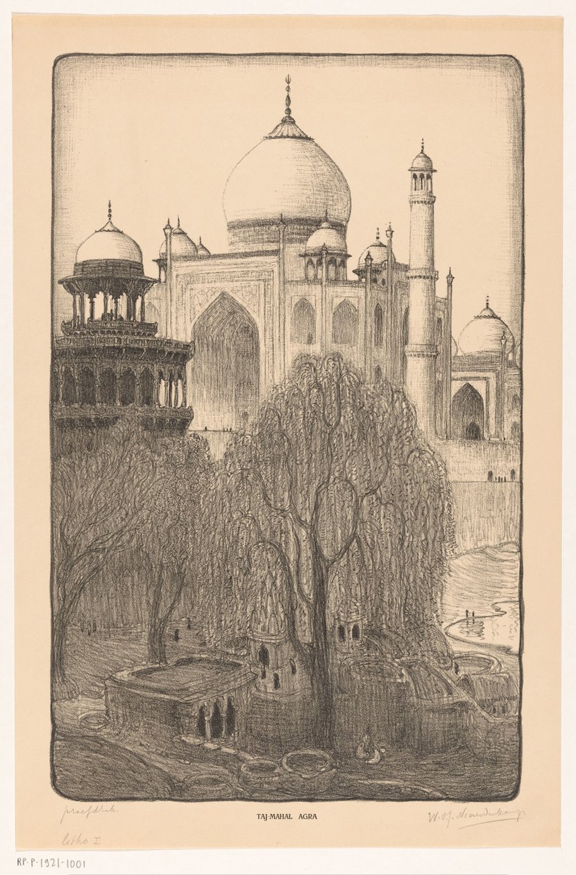 Taj Mahal, Agra (oryginalny tytuł na obiekcie) autorstwa Wijnand Otto Jan Nieuwenkamp (signed by artist)