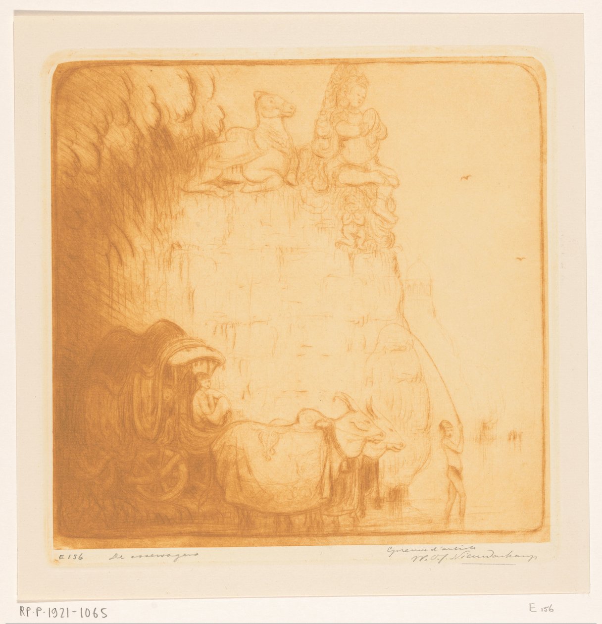 Dwa woły ciągnące rydwan przez rzekę Oxcart (tytuł oryginalny) autorstwa Wijnand Otto Jan Nieuwenkamp (signed by artist)