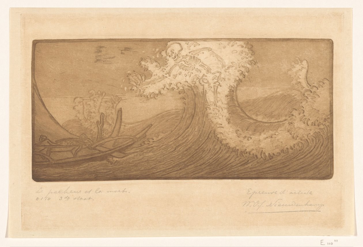 Rybacy na morzu i śmierci Podróżnik i śmierć (tytuł oryginalny) Le Pecheur et la Mort (tytuł na obiekcie) autorstwa Wijnand Otto Jan Nieuwenkamp (signed by artist)