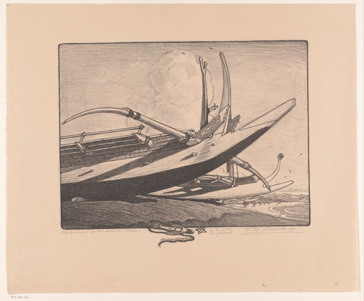 Uskrzydlony kajak na plaży - Bali (oryginalny tytuł na obiekcie) autorstwa Wijnand Otto Jan Nieuwenkamp (signed by artist)
