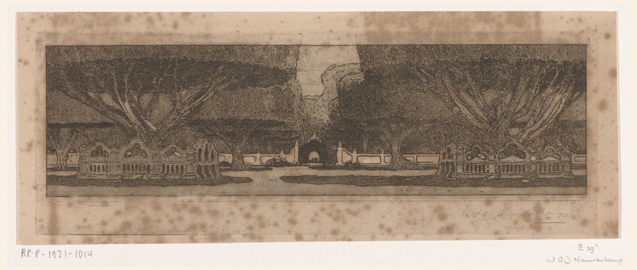Drzewa ostrzegawcze w ogrodzie pałacu sułtana w Jogyakarta W pałacu sułtana (tytuł oryginalny) autorstwa Wijnand Otto Jan Nieuwenkamp (signed by artist)