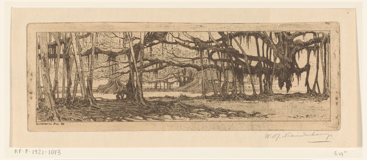 Drzewa ostrzegawcze w ogrodzie w Buitenzorg W ogrodzie w Buitenzorg (tytuł oryginalny) autorstwa Wijnand Otto Jan Nieuwenkamp (signed by artist)
