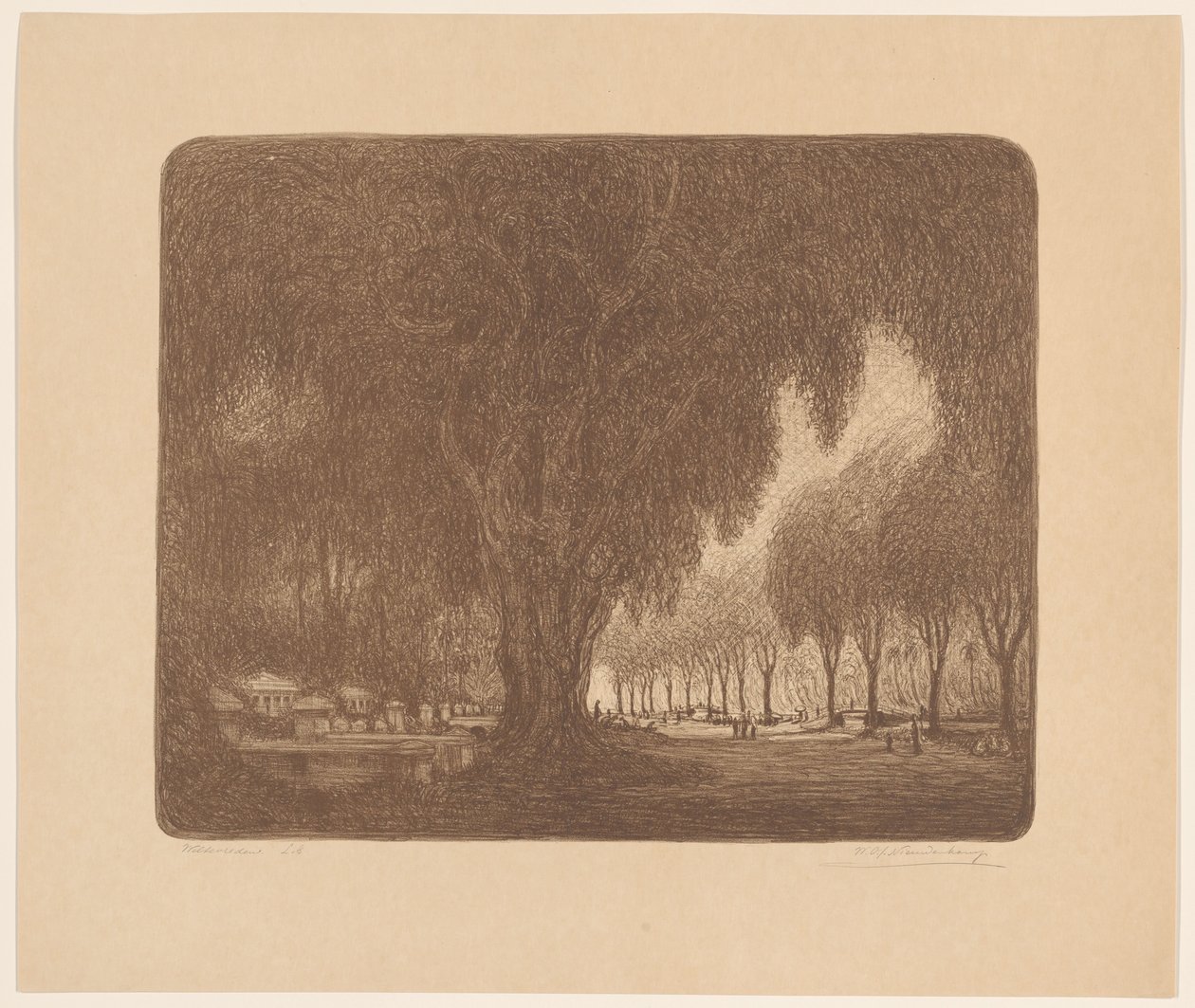 Weltevreden (oryginalny tytuł na obiekcie) autorstwa Wijnand Otto Jan Nieuwenkamp (signed by artist)
