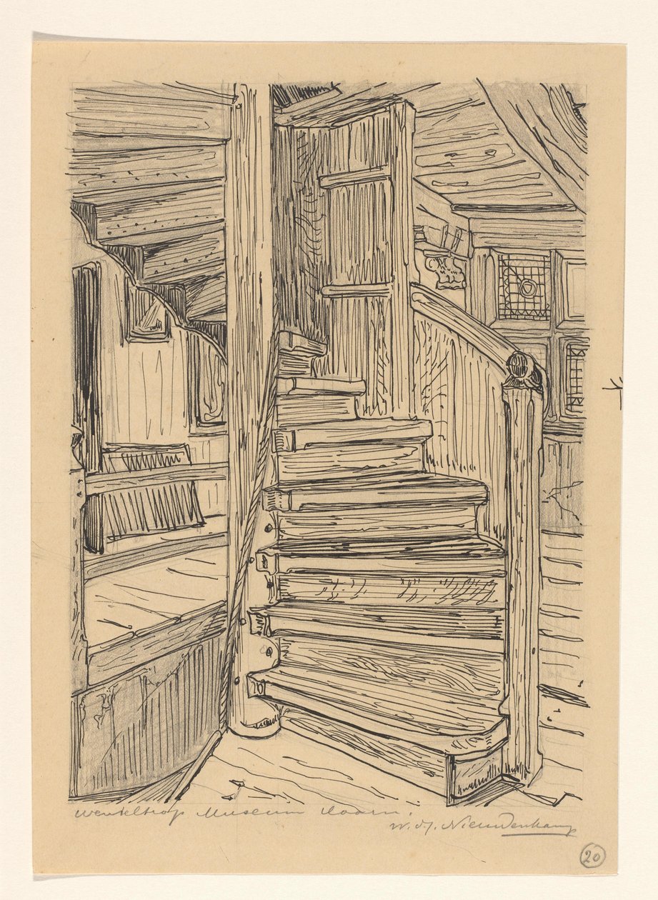 Spiralne schody w Muzeum Westfries w Hoorn autorstwa Wijnand Otto Jan Nieuwenkamp (signed by artist)