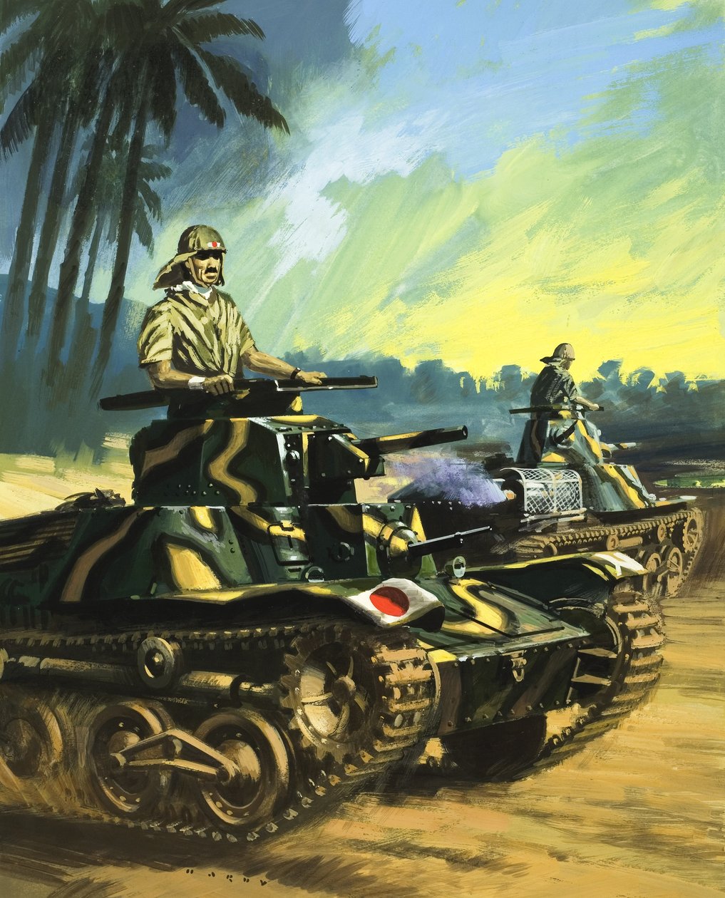 Japońskie czołgi (gwasz na papierze) autorstwa Wilf (20th century) Hardy