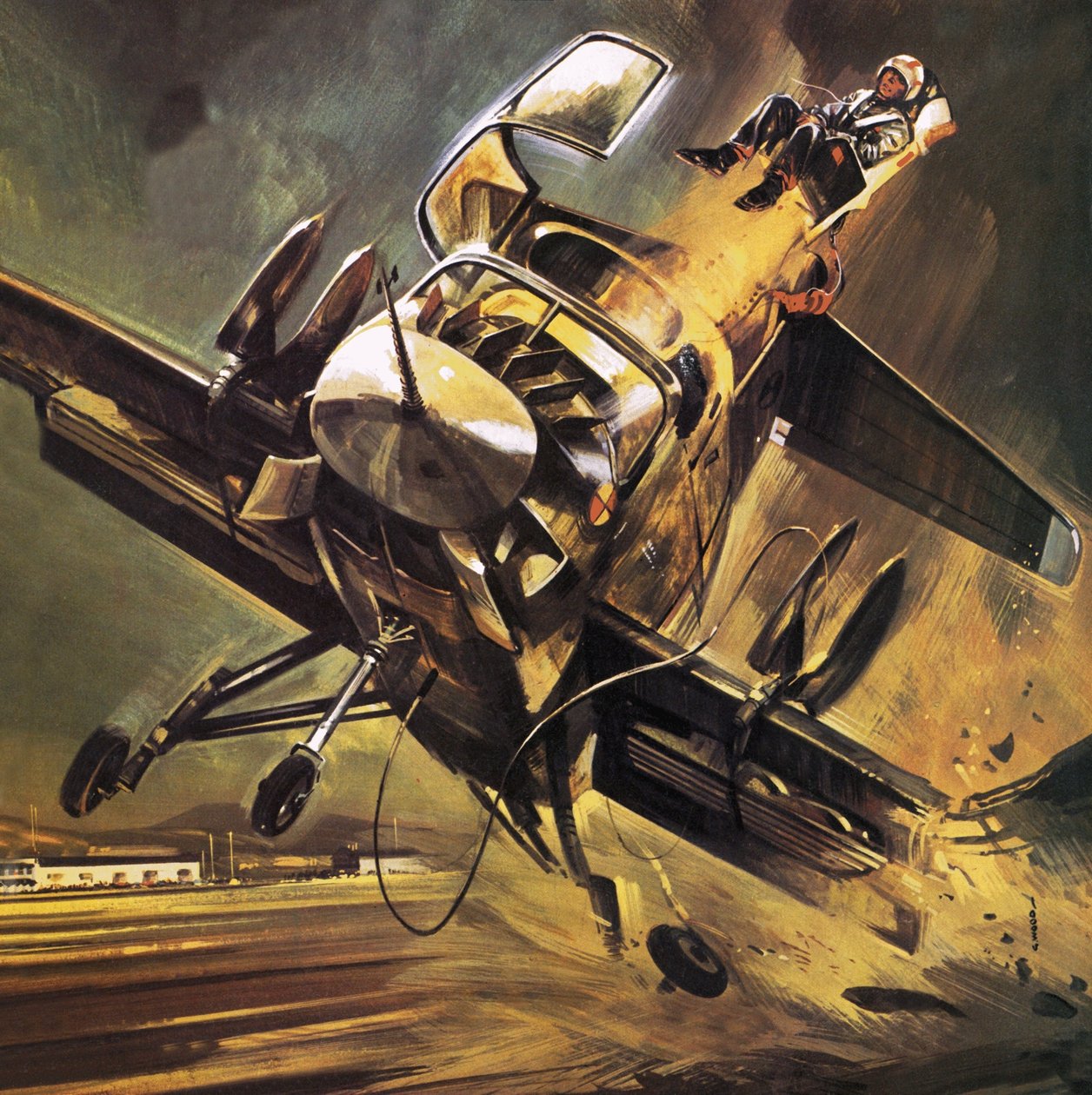Pilot wyrzucany z odrzutowca Ryan XV-5 Jump Jet autorstwa Wilf (20th century) Hardy