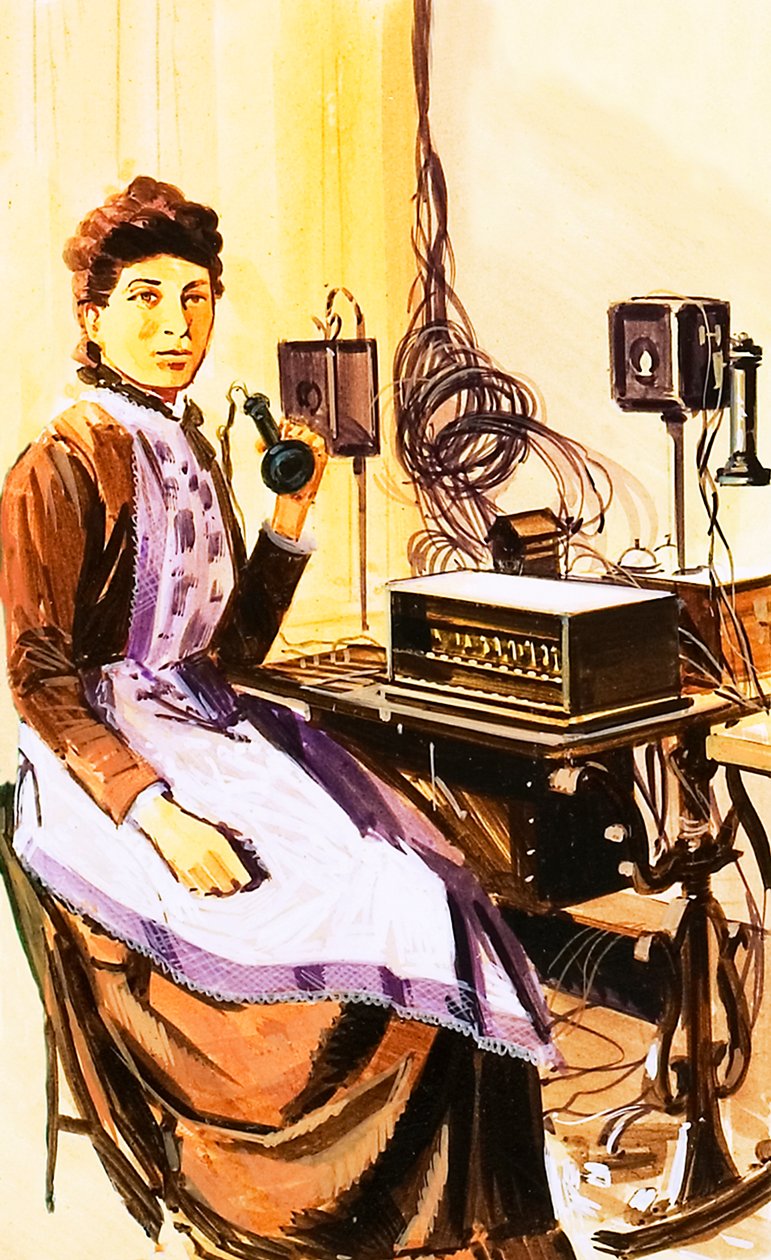 Centrala telefoniczna w Croydon w 1884 r. autorstwa Wilf (20th century) Hardy