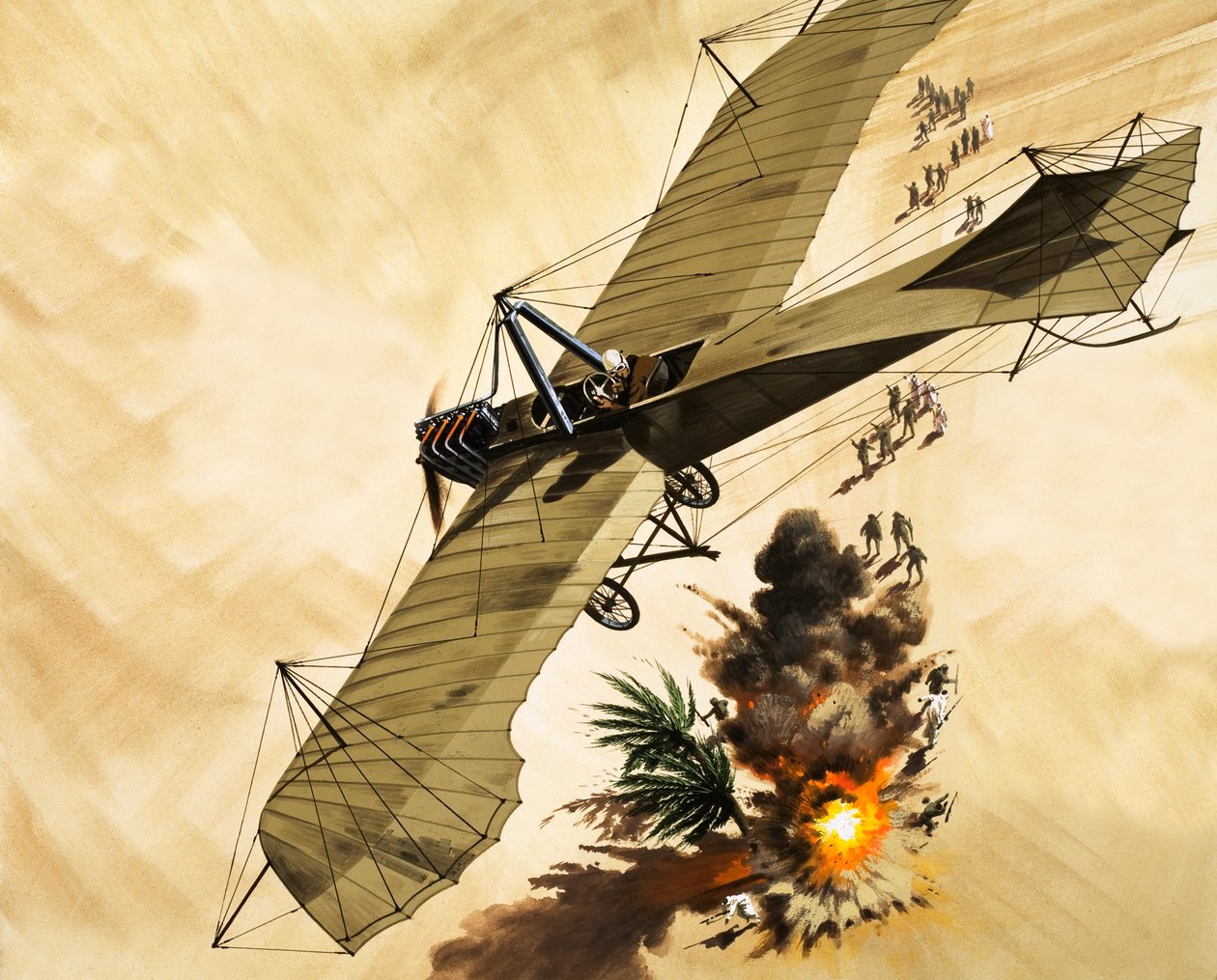 w 1911 roku porucznik Giulip Gavotti został pierwszym człowiekiem, który zrzucił bombę z samolotu autorstwa Wilf (20th century) Hardy
