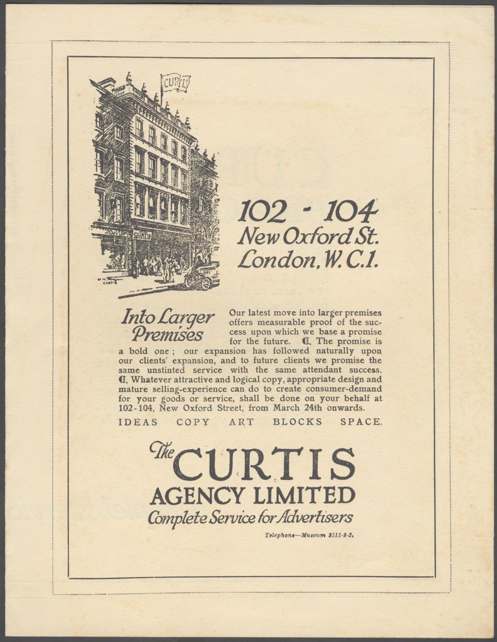 Agencja reklamowa Curtis, lata 20. autorstwa Wilfred Fryer