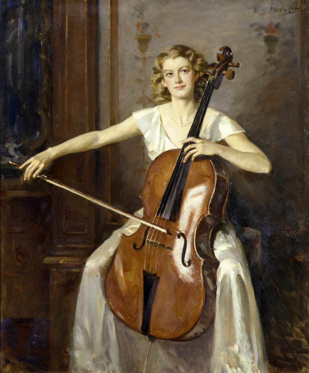 Portret Florence Hooton grającej na wiolonczeli. Wilfred de Glehn autorstwa Wilfred Gabriel de Glehn