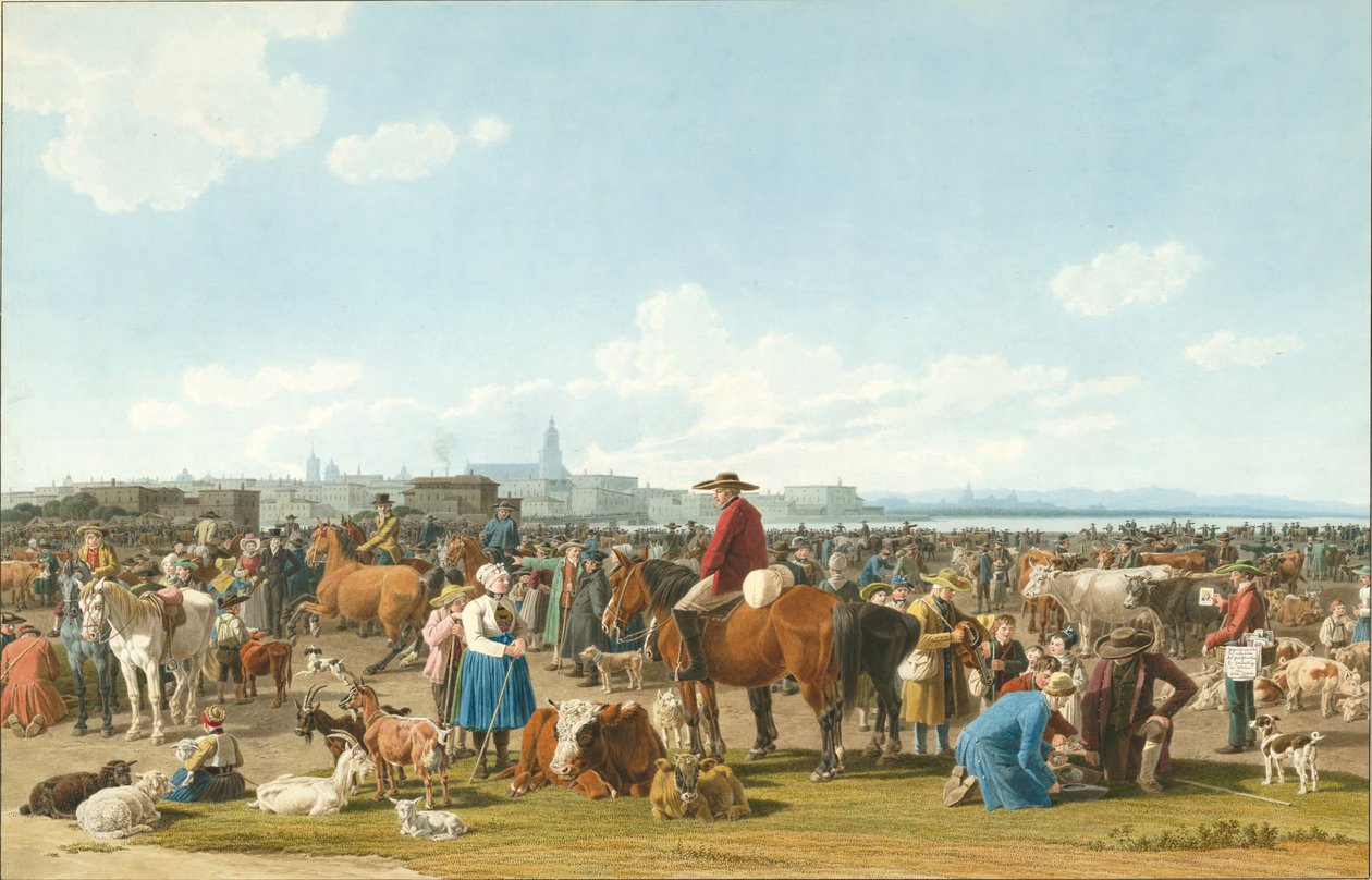 Targ Bydlęcy przed Wielkim Miastem nad jeziorem, 1820 autorstwa Wilhelm Alexander Kobell