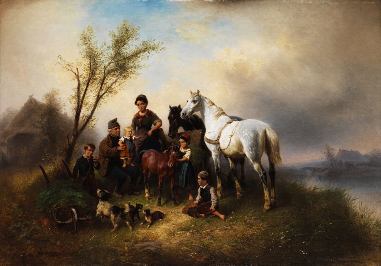 Chłopska rodzina nad rzeką. autorstwa Wilhelm Meyerheim