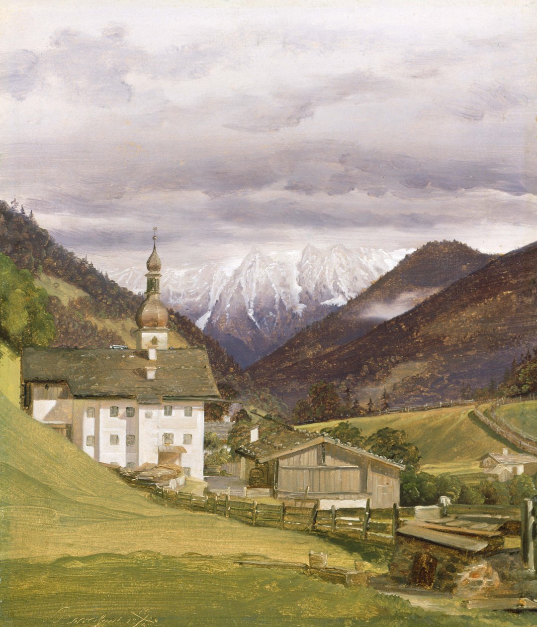 Kościół Ramsau, 1832 (olej na papierze) autorstwa Wilhelm Bendz