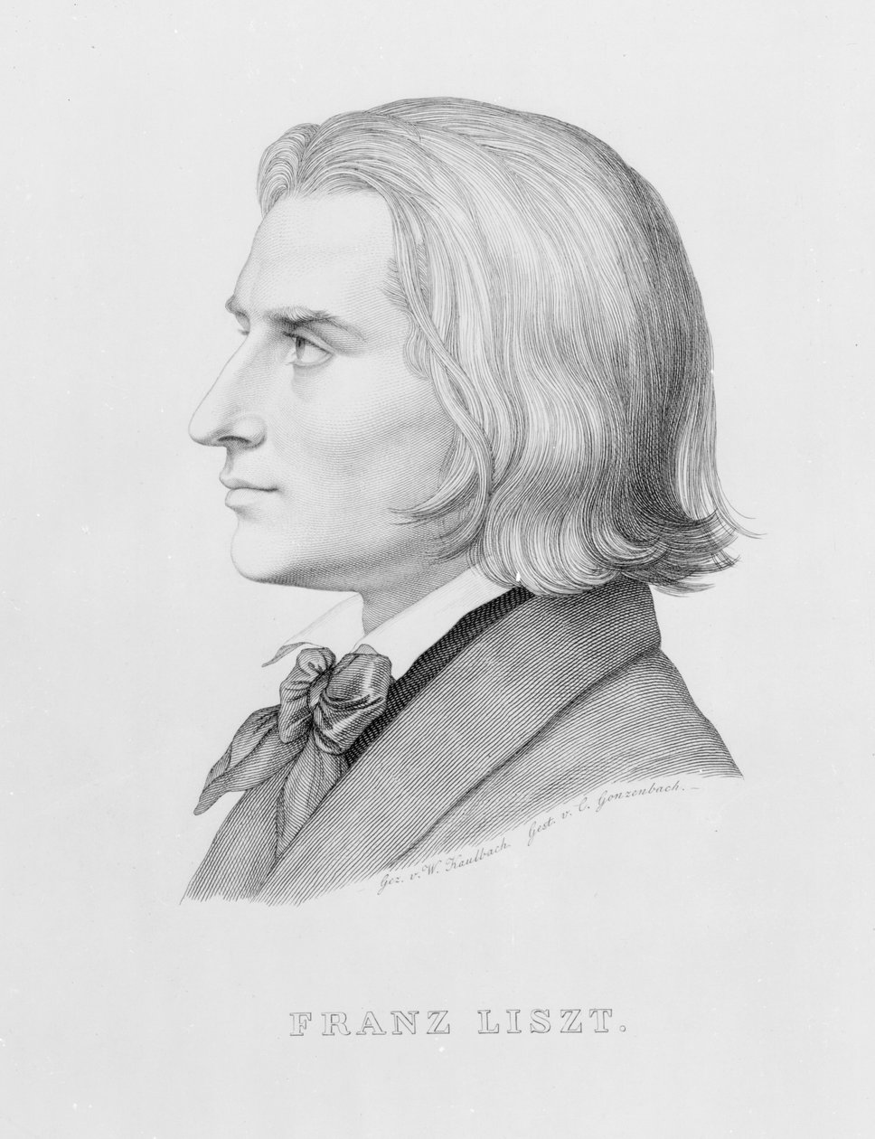 Franciszek Liszt, grawerowane przez Gonzenbach autorstwa Wilhelm von Kaulbach