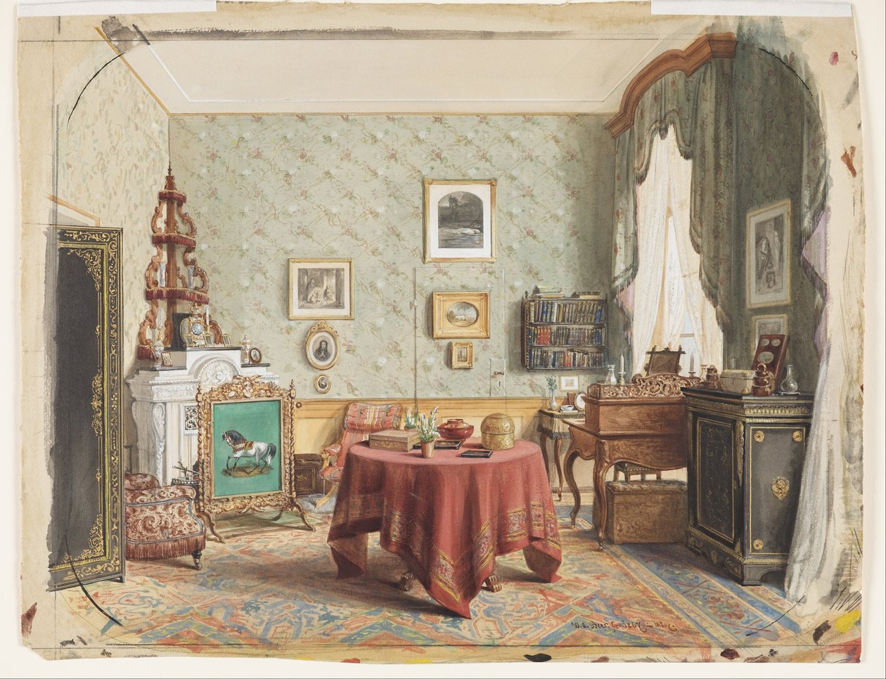 Salon ze stołem do pisania autorstwa Wilhelm Amandus Beer