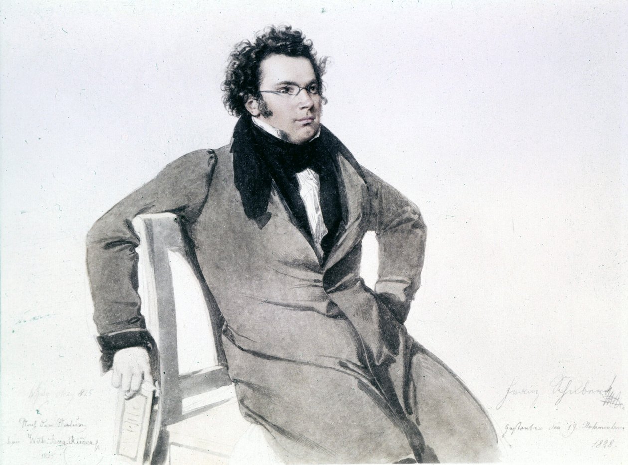 Franz Schubert (1797 - 1828), akwarela Augusta Reidera autorstwa Wilhelm August Rieder