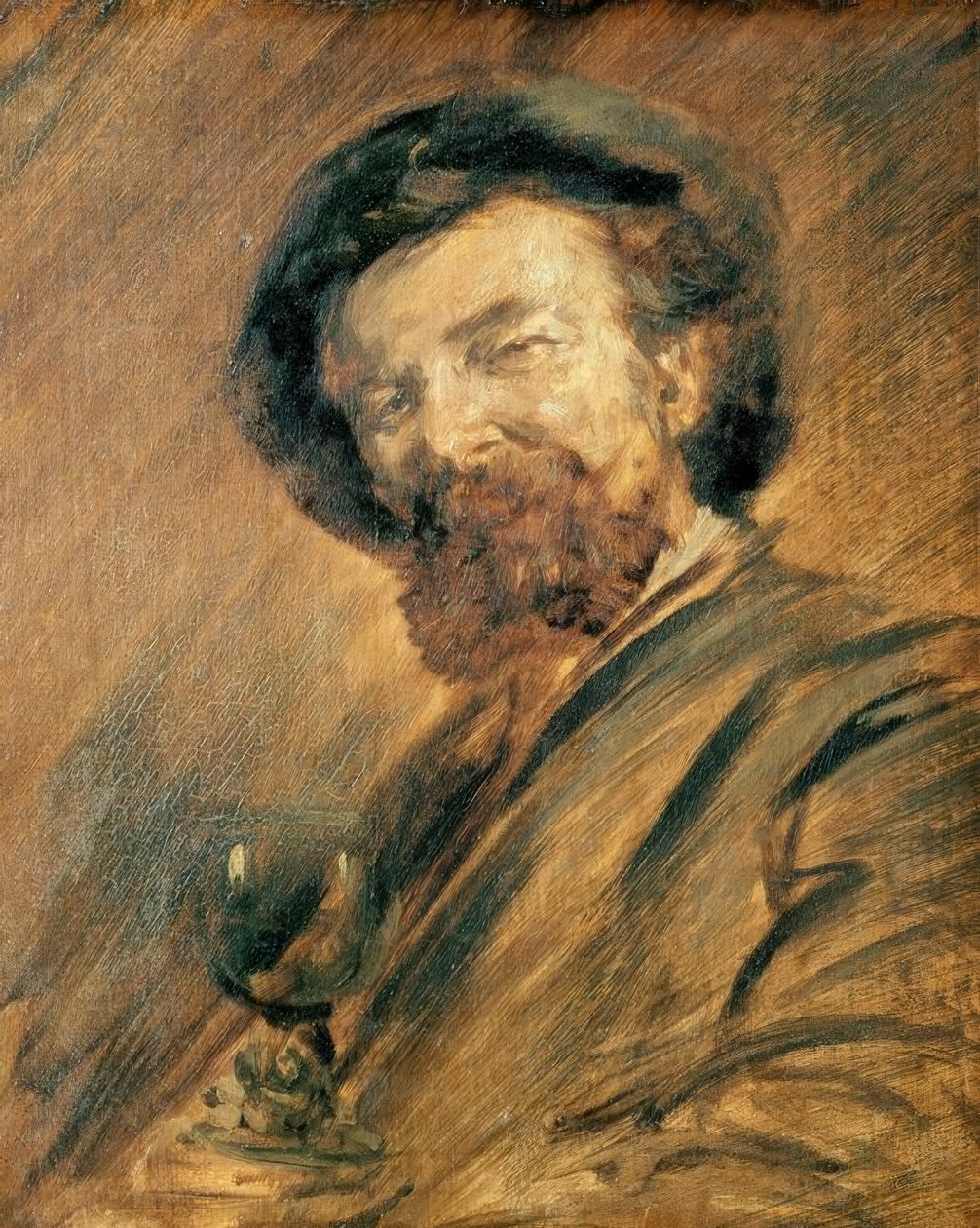 Autoportret z lampką wina autorstwa Wilhelm Busch