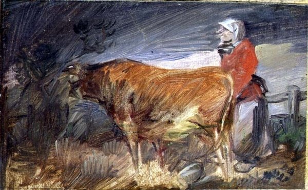 Kobieta i krowa w krajobrazie autorstwa Wilhelm Busch