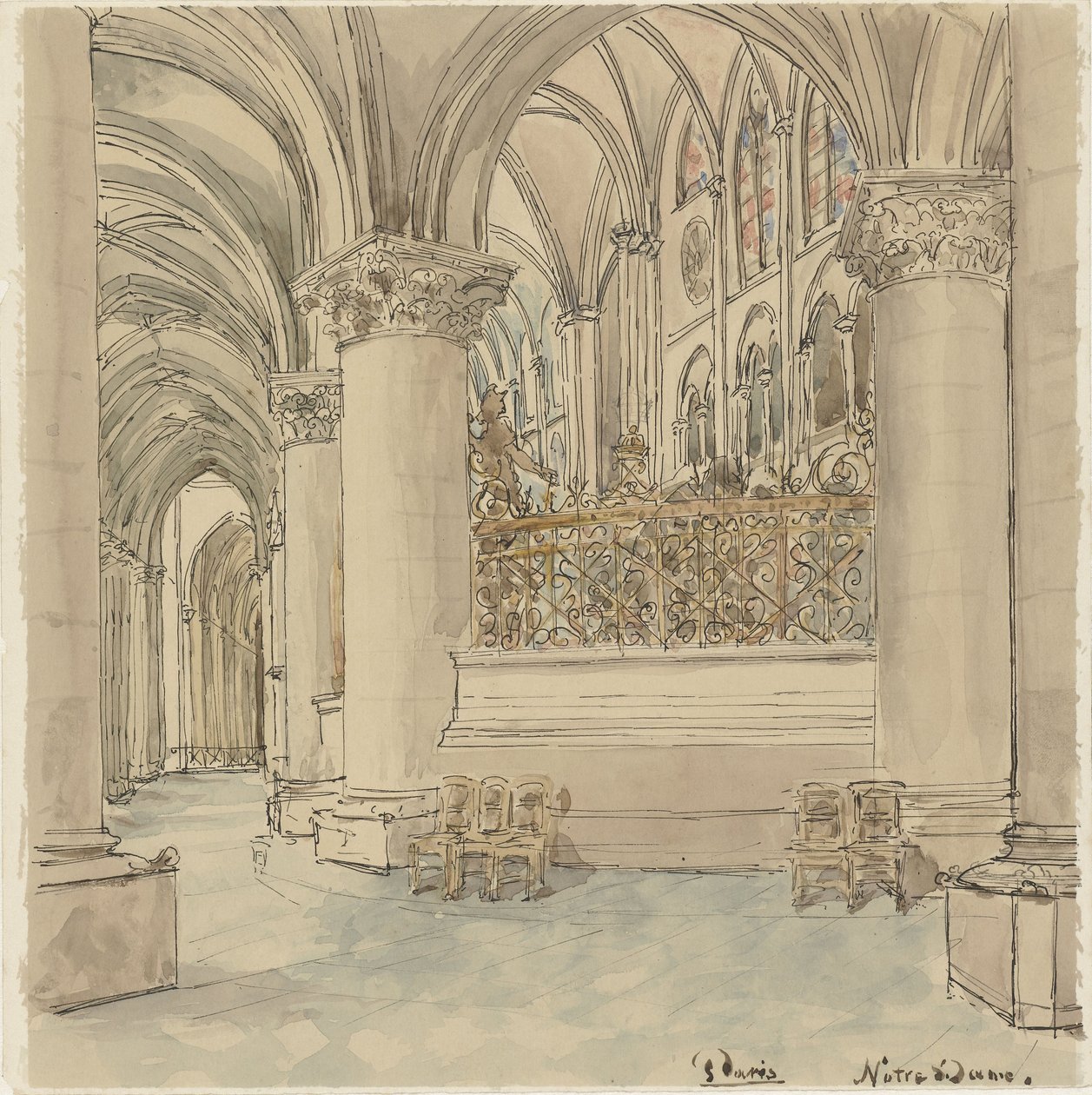 Wnętrze katedry Notre-Dame w Paryżu autorstwa Wilhelm Cornelis Bauer