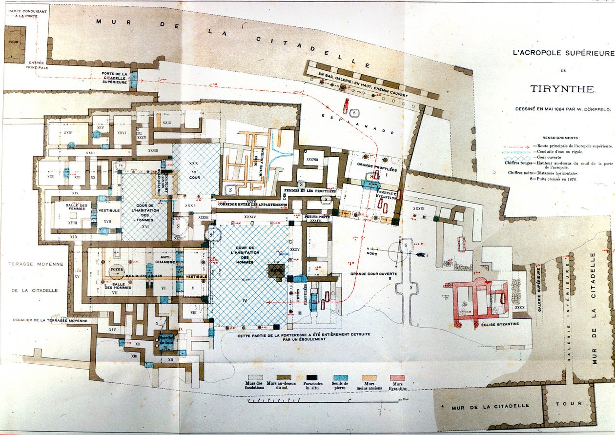 Mapa starożytnego miasta Grecji Tiryns, Heinrich Schliemann, Paryż autorstwa Wilhelm Doerpfeld