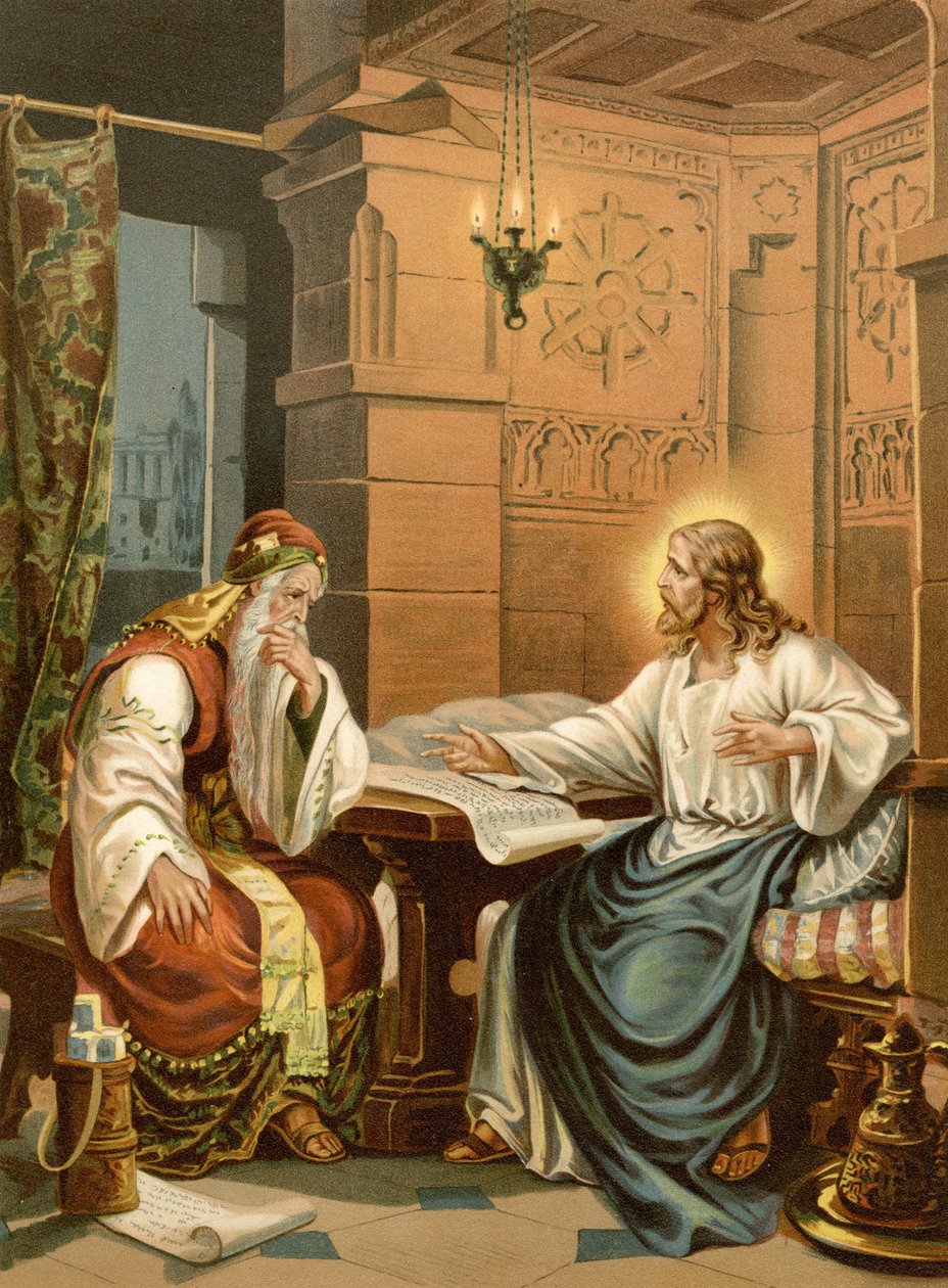 Rozmowa Chrystusa z Nikodemem (kolor lito) autorstwa Wilhelm Ebbinghaus