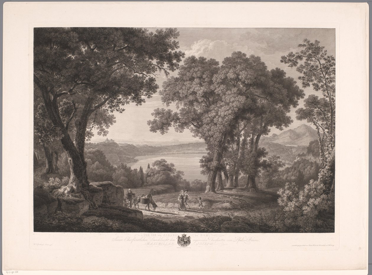 Widok na jezioro Albano w pobliżu Rzymu Der See von Albano dei Rom (tytuł na obiekcie) autorstwa Wilhelm Friedrich Gmelin