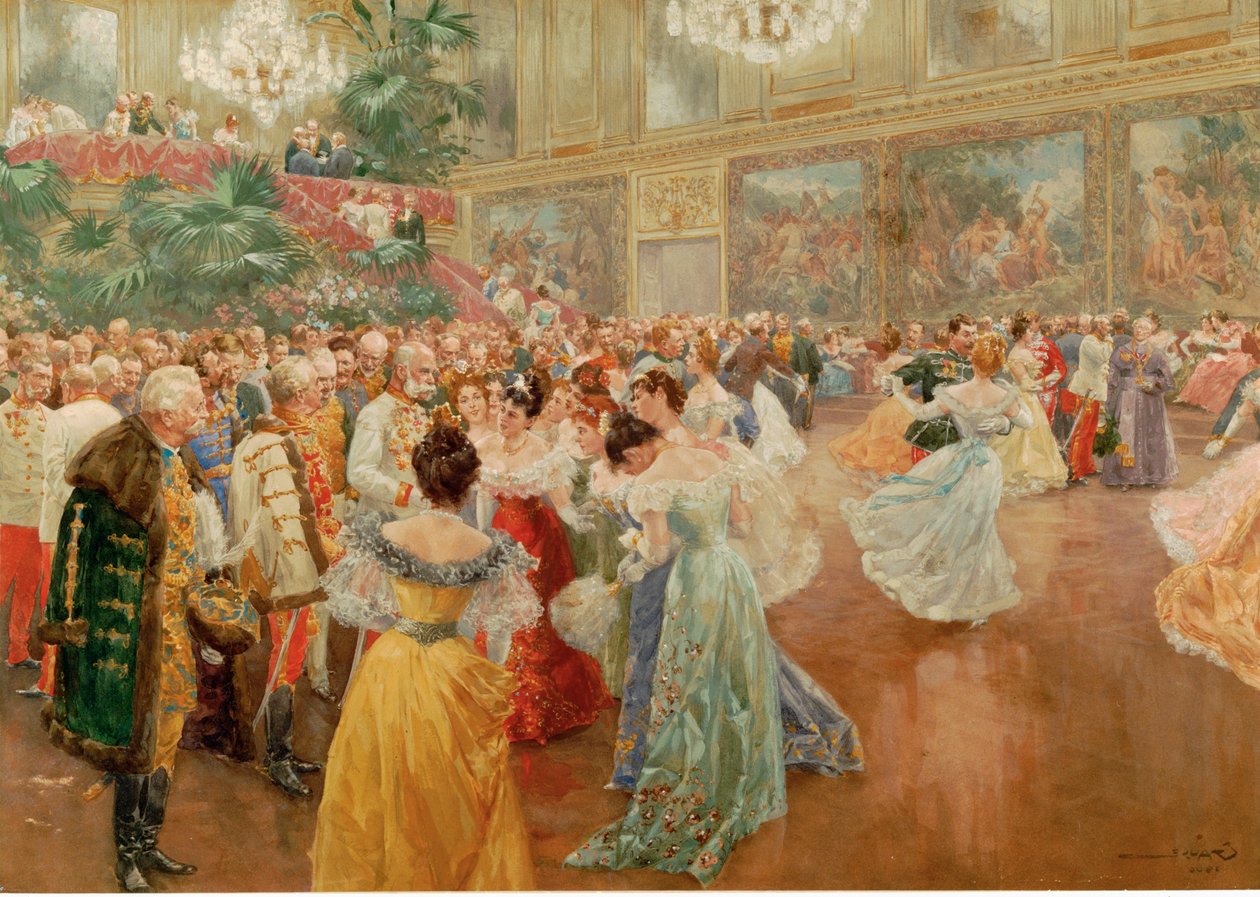 Piłka dworska w Redoutensaele, Pałac Cesarski, Wiedeń ... (akwarela) autorstwa Wilhelm Gause