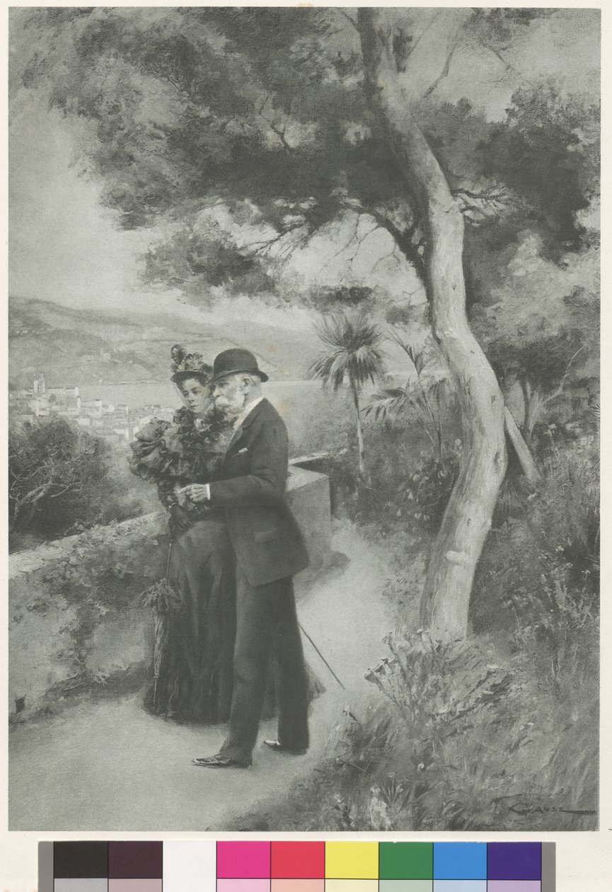 Austriacka para cesarska w ogrodzie hotelu Cap Martin (rycina) autorstwa Wilhelm Gause