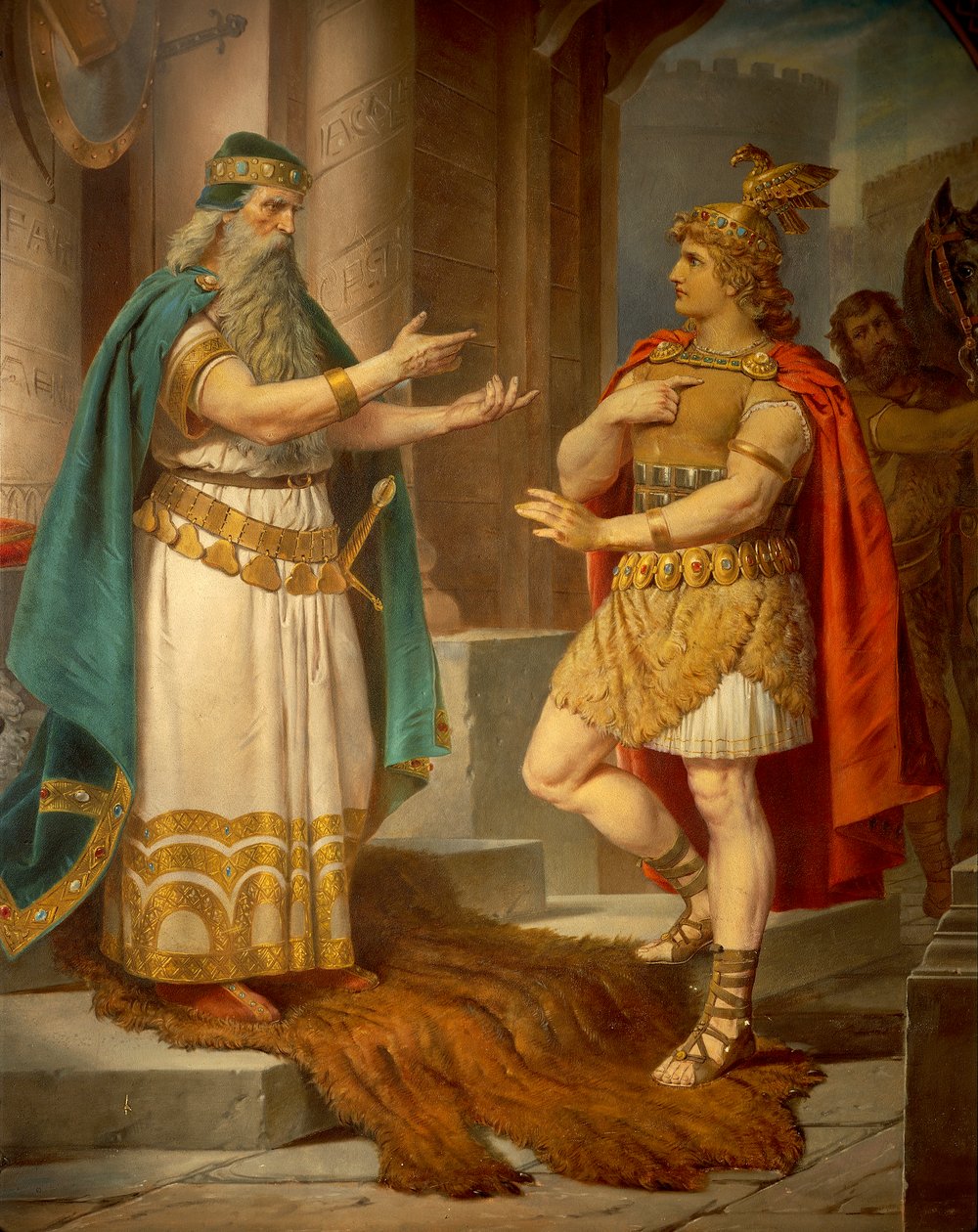 Król Sigurd spotyka mądrego pustelnika Grypina, z Sagi Sigurda, Sala Dolna, ok. 1882-83 (mural) autorstwa Wilhelm Hauschild