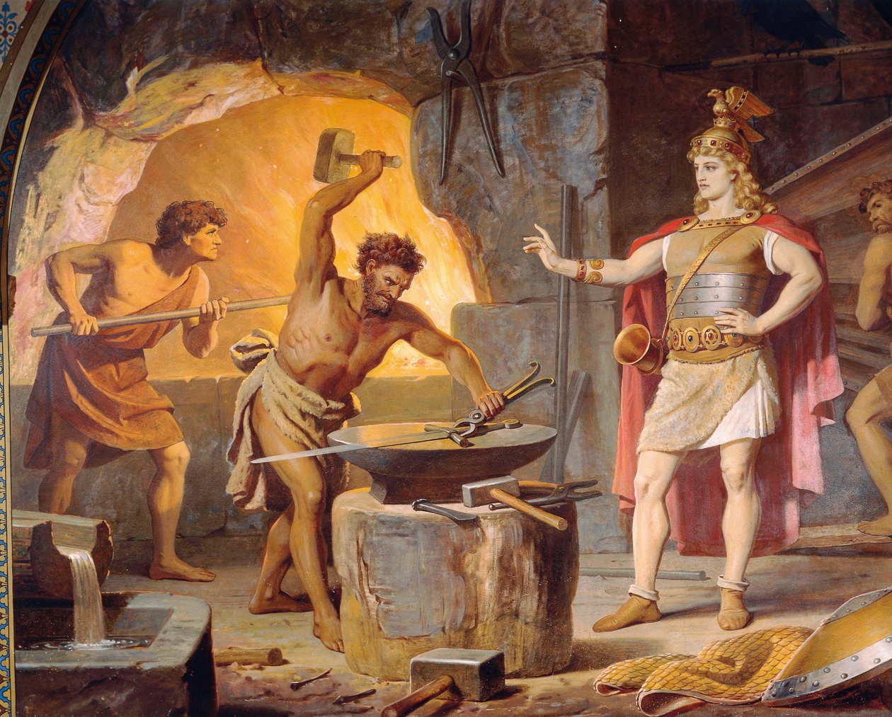 Sigurd idzie do krasnoluda Mima, z Sagi Sigurd, Lower Hall, c.1882-83 (mural) autorstwa Wilhelm Hauschild