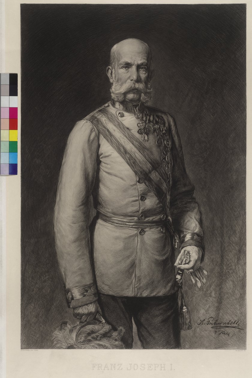 Franciszek Józef I w mundurze galowym marszałka polnego, czapka galowa z daszkiem. autorstwa Wilhelm Hecht