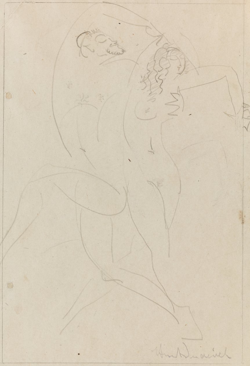 Nimfa i Satyr, ok. 1915 (grafit na papierze) autorstwa Wilhelm Hunt Diederich