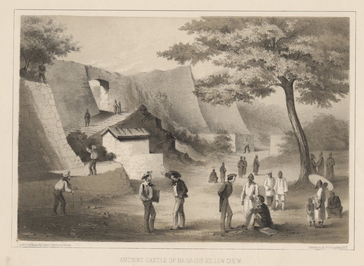 Starożytny zamek Na-Ga-Cus-Ko, Lew Chew, 1855 autorstwa Wilhelm Joseph Heine