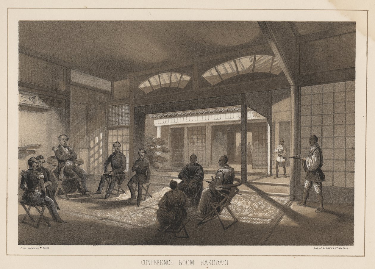 Sala konferencyjna, Hakodadi, 1855 r. autorstwa Wilhelm Joseph Heine