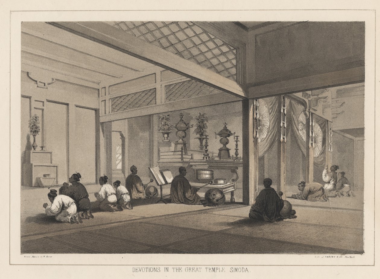 Nabożeństwa w Wielkiej Świątyni, Simoda, 1855 autorstwa Wilhelm Joseph Heine