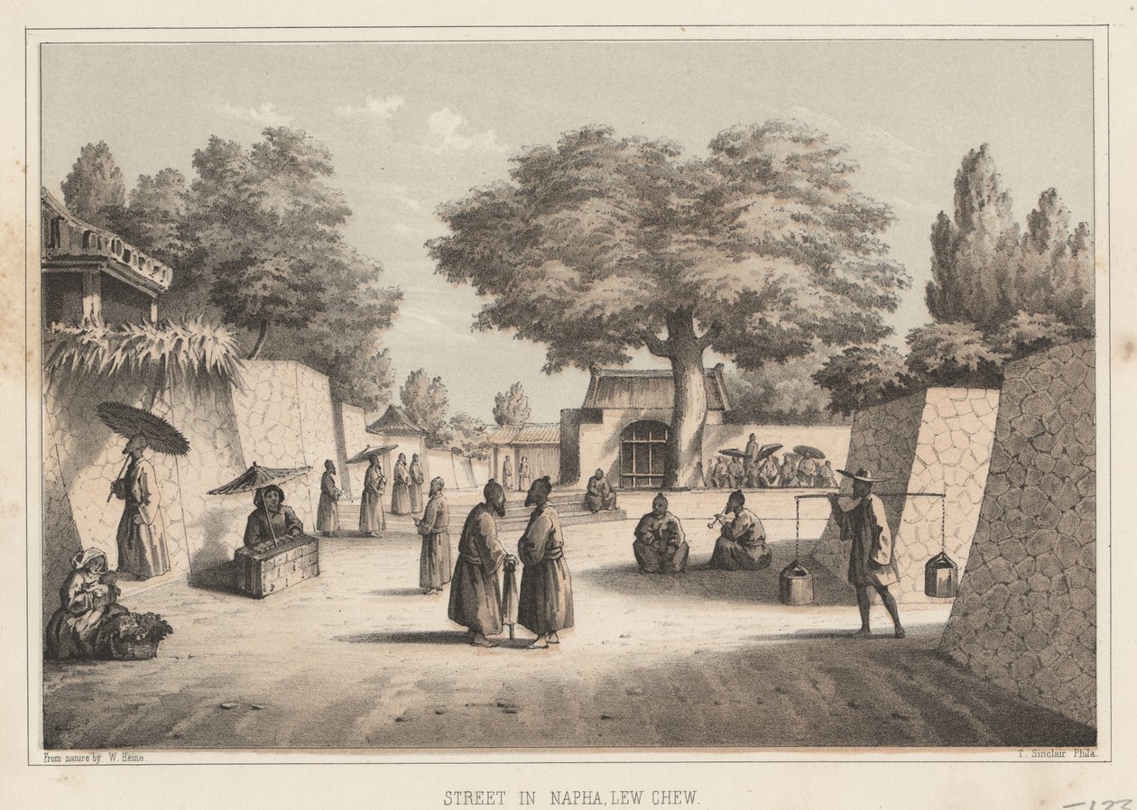 Ulica w Napha, Lew Chew, 1855 autorstwa Wilhelm Joseph Heine